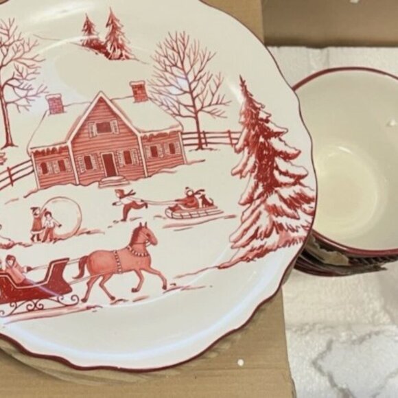 Bico Toile De Jouy Winter Wonderland Scalloped 12pc Dinner Set *Read Description - Picture 2 of 9